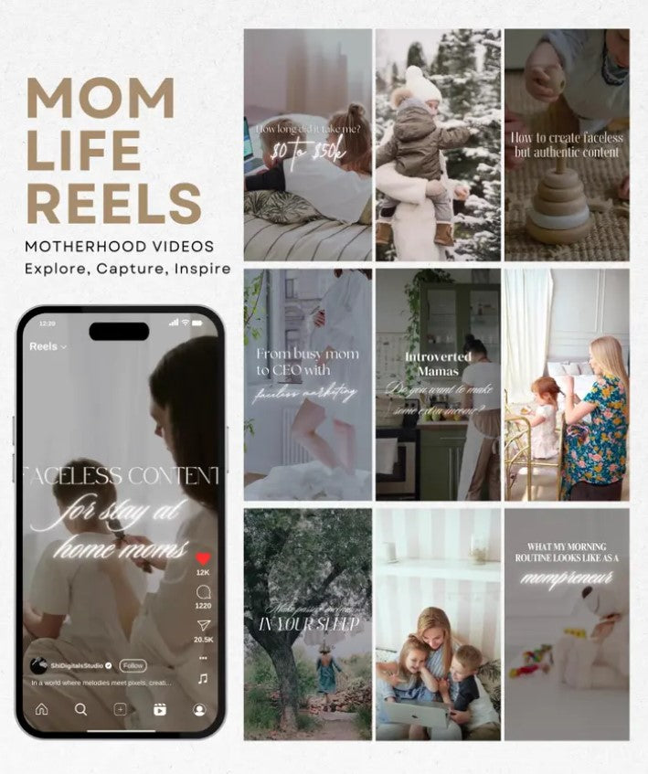 900+ Motherhood Video Reels Mom Life MRR and PLR Reels Aesthetic Mompreneur Videos Mom Life Done For You Motherhood Instagram Reels